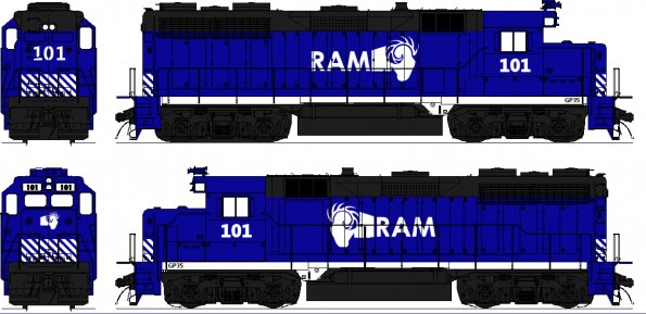 RAM Rail design study on GP35 for Trainz - design to order